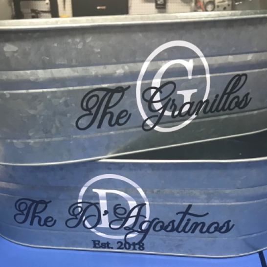 A couple Etsy orders for personalized Galvanized tubs. I thickened the letters from what I usually do. It came out real nice.