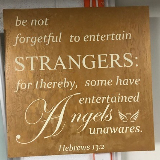 24"x24" hand-painted and weathered scripture sign.